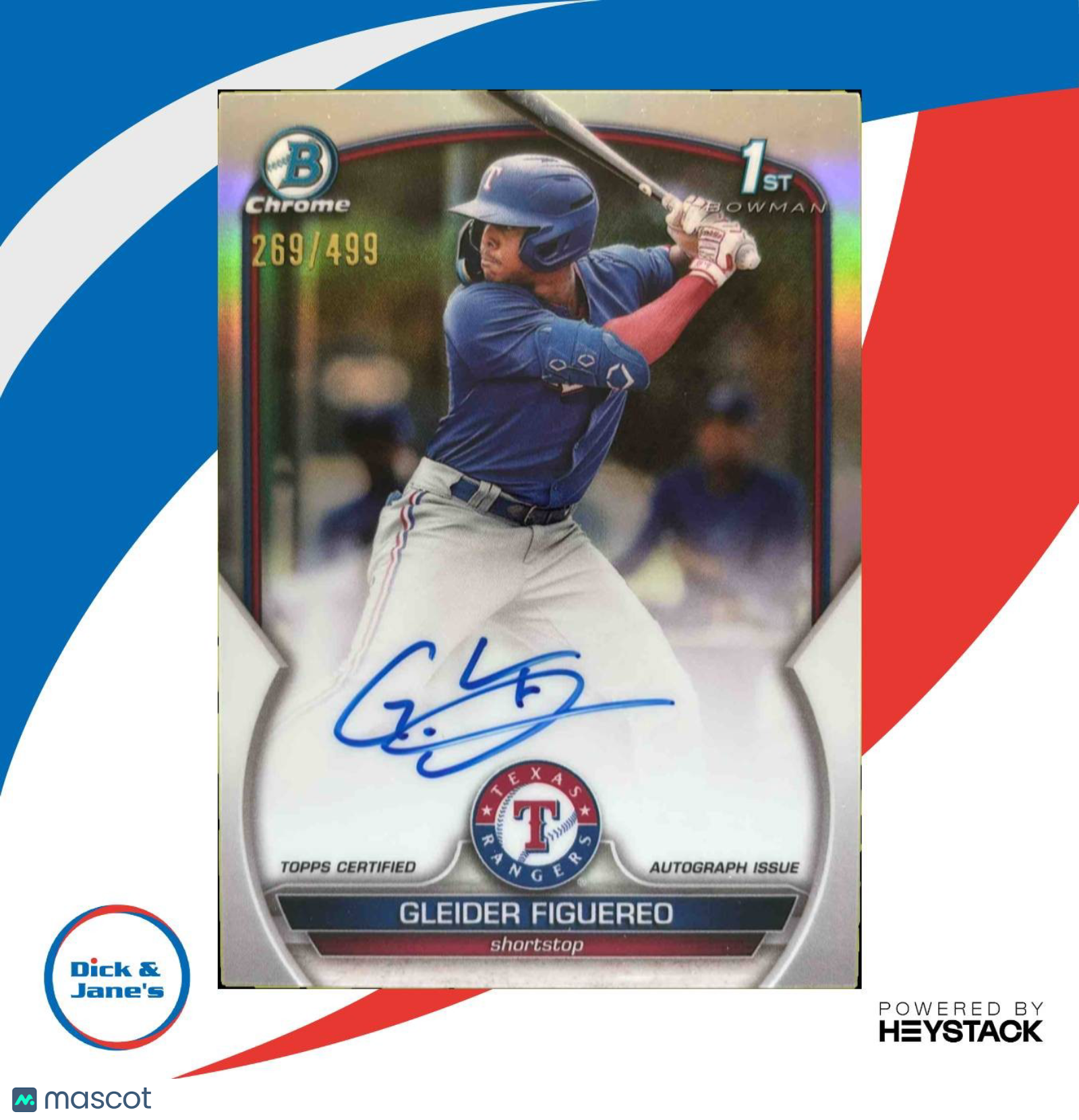 2023 Bowman Gleider Figuereo Chrome Auto Refractor 269/499 #CPA-GF 1st Prospect