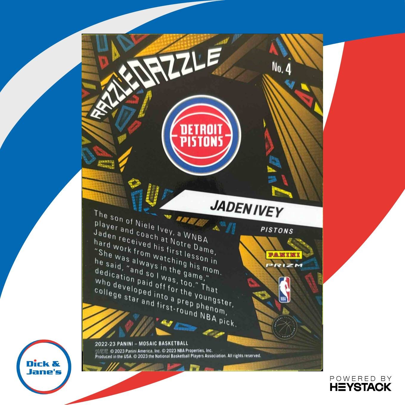 2022-23 Panini Mosaic Jaden Ivey RC Razzle Dazzle #4 Rookie Card Detroit Pistons