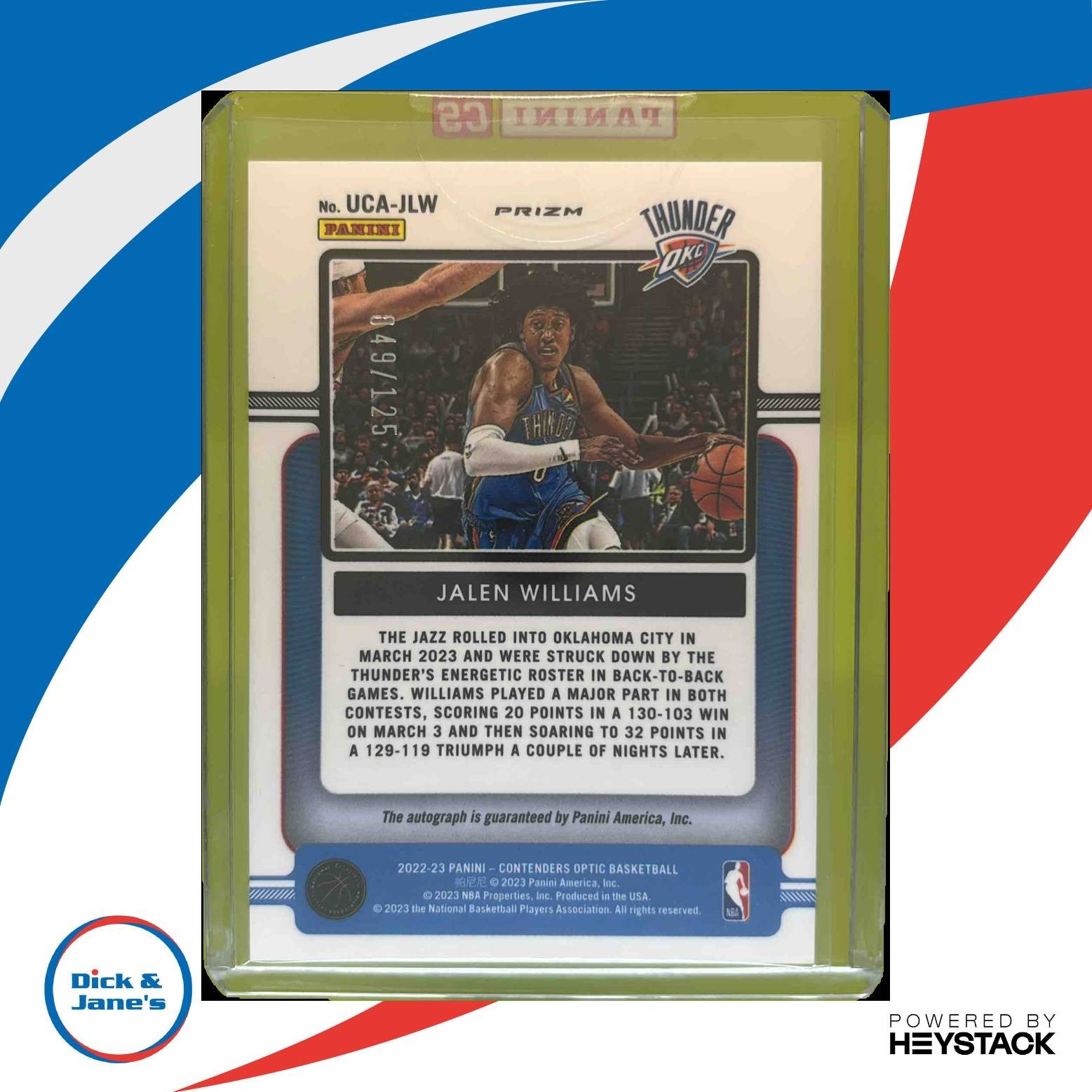 2022-23 Contenders Optic Jalen Williams Up and Coming Auto 49/125 RC Thunder