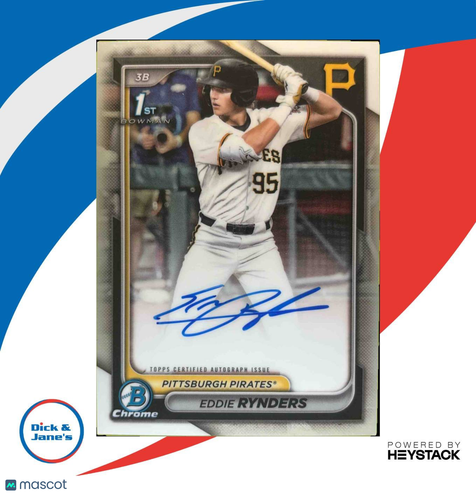 2024 Bowman Draft Eddie Rynders Chrome Auto 1st Prospect Pittsburgh Pirates
