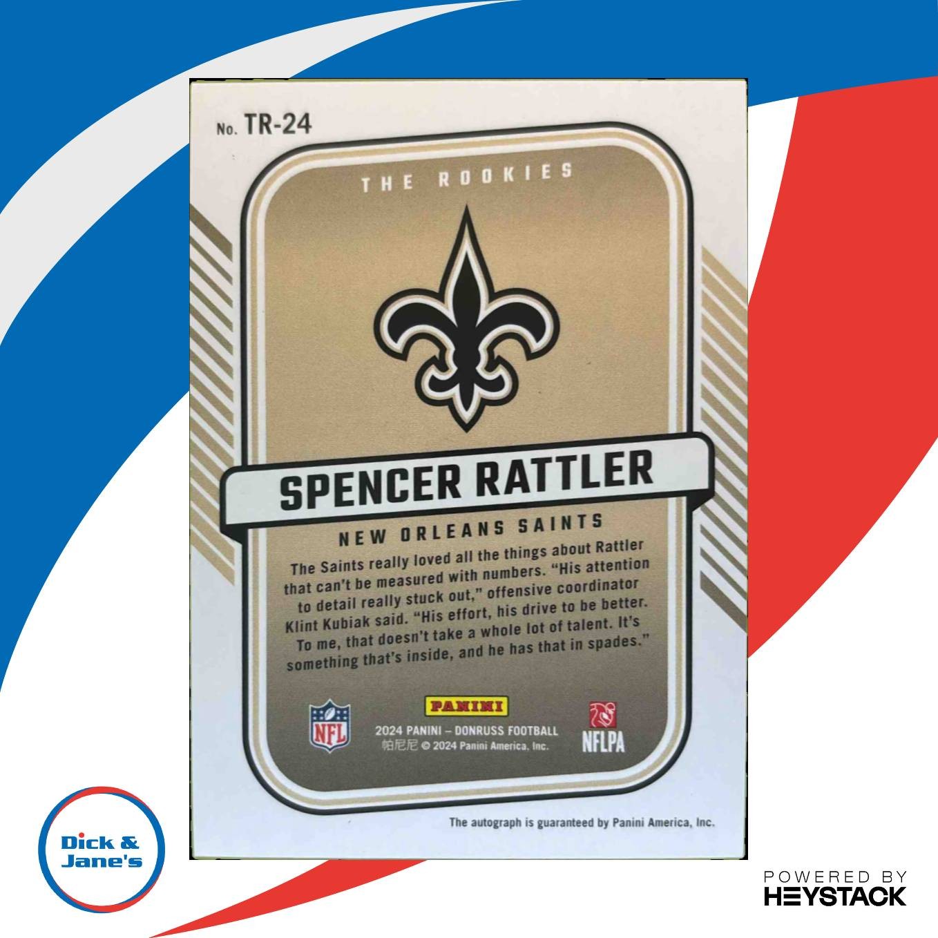2024 Donruss Spencer Rattler The Rookies Auto 249/299 RC New Orleans Saints