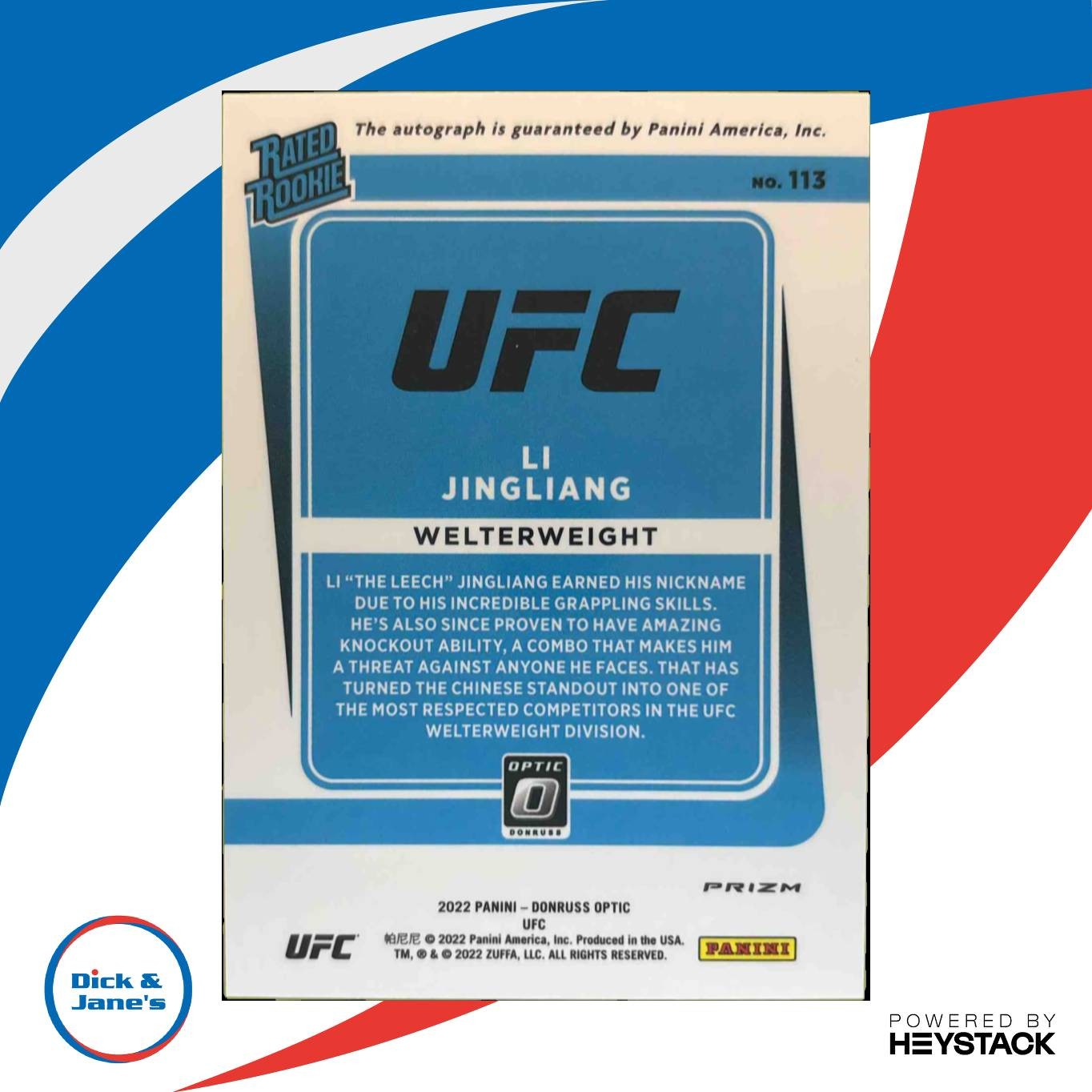 2022 Panini Donruss Optic Holo UFC Li Jingliang Signatures Rated Rookie Auto