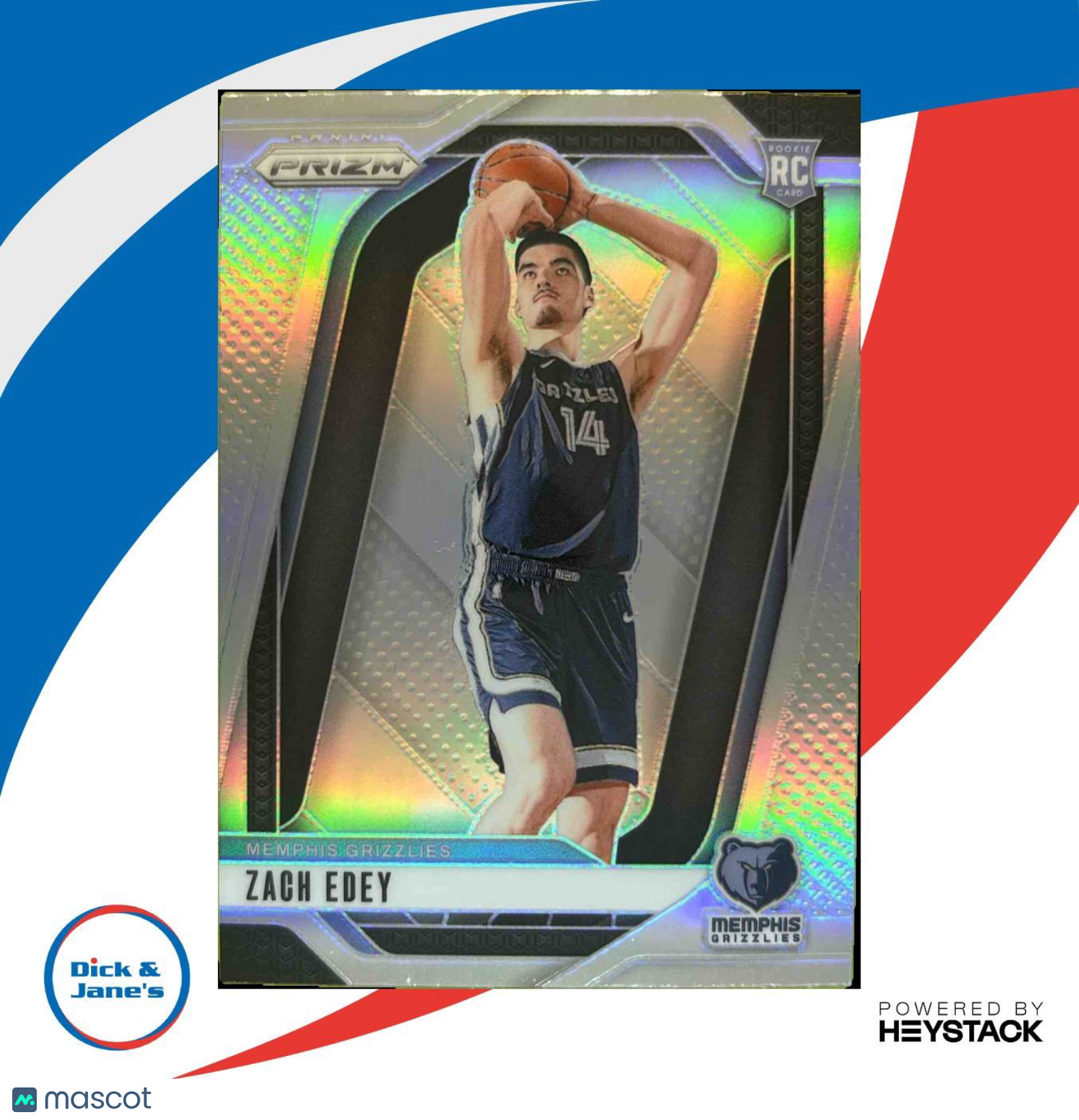 2024-25 Panini Prizm Zach Edey Silver #249 RC Memphis Grizzlies Rookie Card