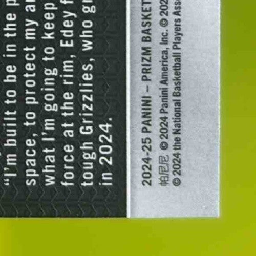 2024-25 Panini Prizm Zach Edey Silver #249 RC Memphis Grizzlies Rookie Card