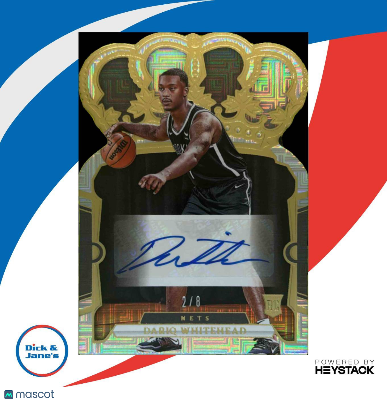 2023-24 Crown Royale Dariq Whitehead Rookie Auto International Gold 2/8 Rookie