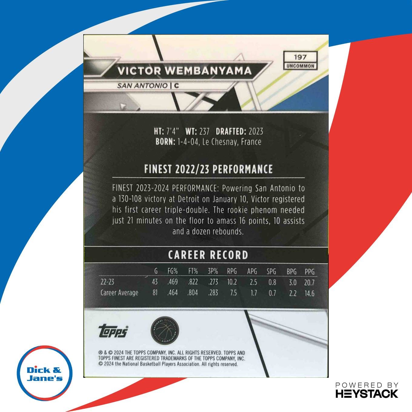 2023-24 Topps Finest Victor Wembanyama Checkerboard X Refractor #197 RC Spurs