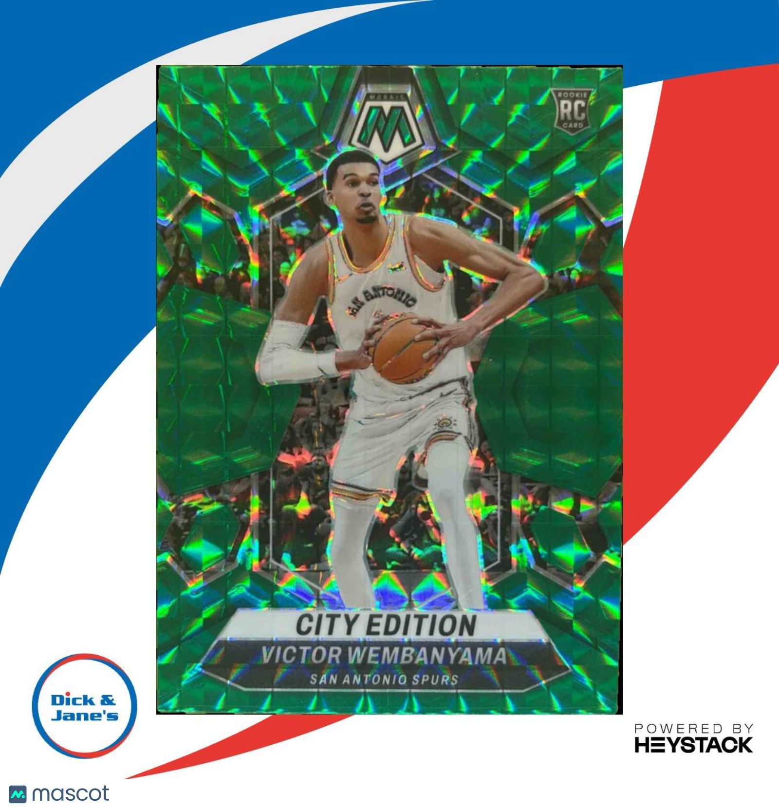 2023-24 Mosaic Victor Wembanyama Green Mosaic Prizm #282 RC City Edition Spurs