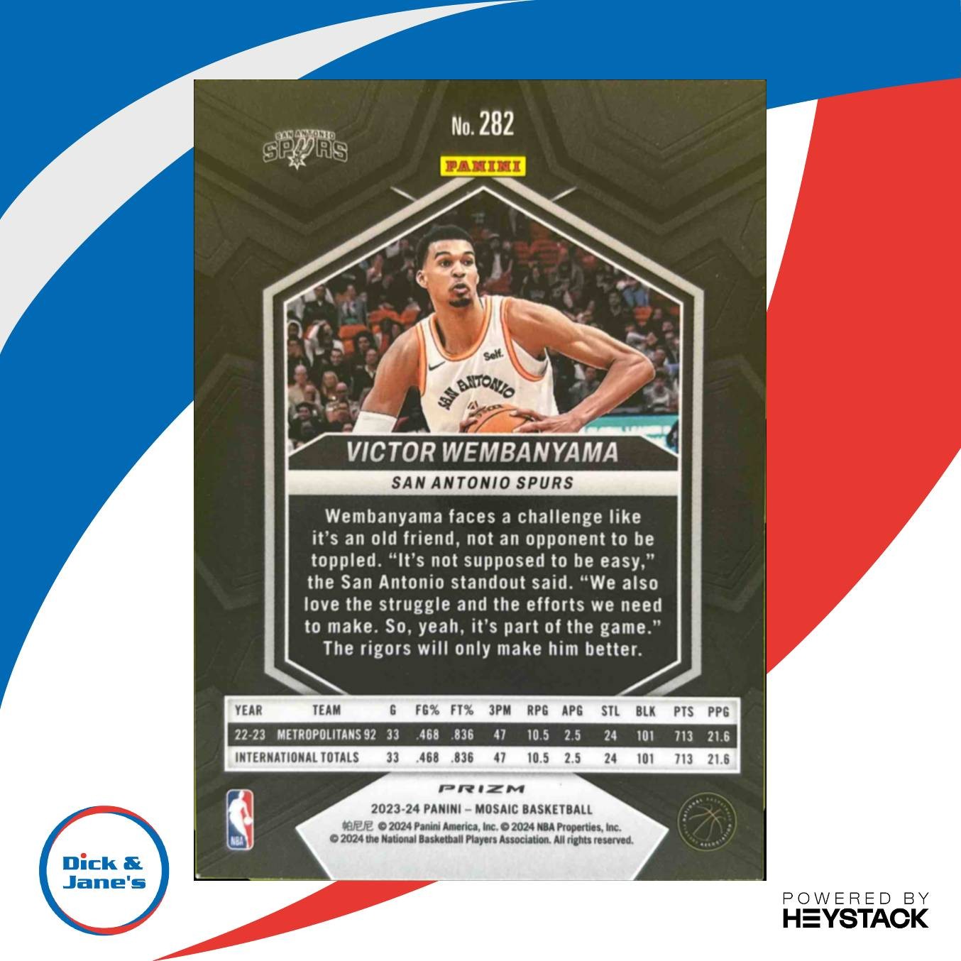 2023-24 Mosaic Victor Wembanyama Green Mosaic Prizm #282 RC City Edition Spurs