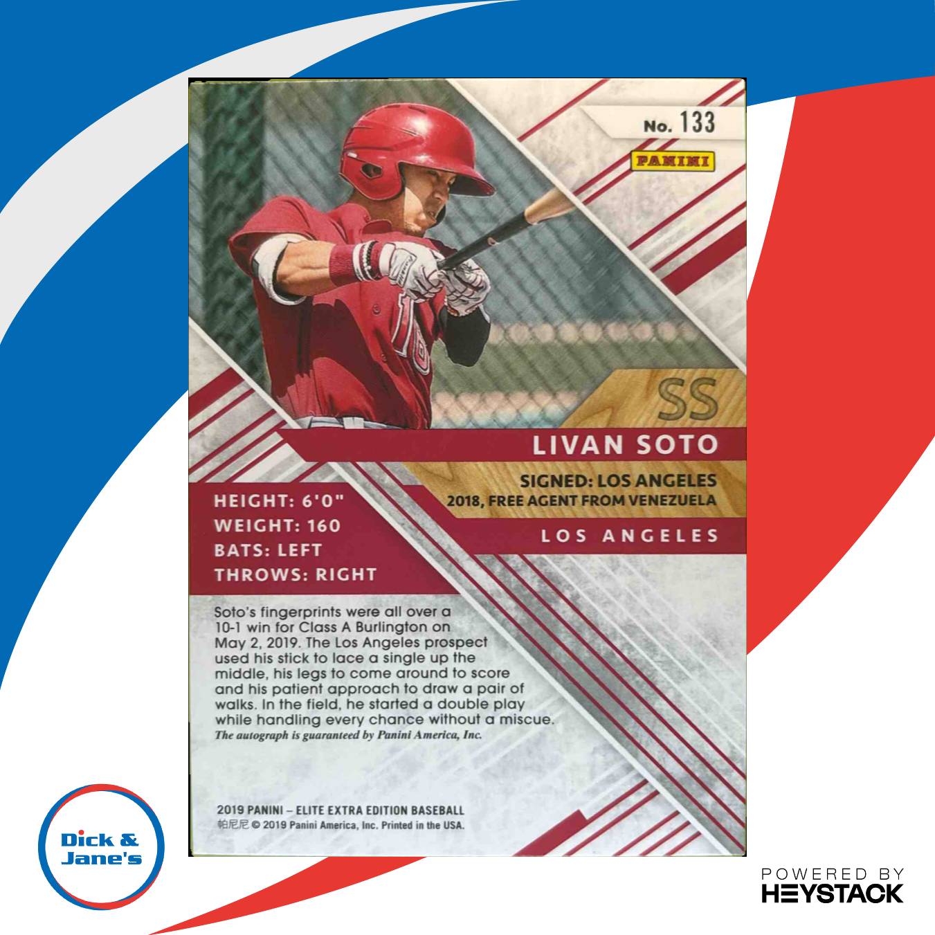 2019 Panini Elite Extra Edition Livan Soto Auto Tie Dye /10 Los Angeles Angels