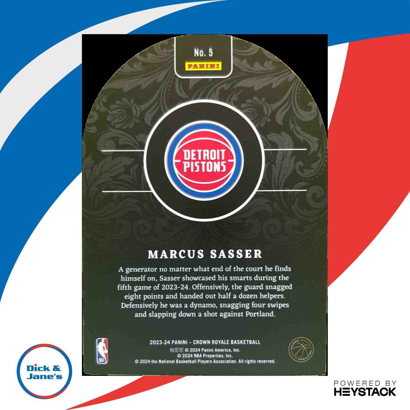 2023-24 Crown Royale Marcus Sasser Rookie Royalty International Silver 18/18