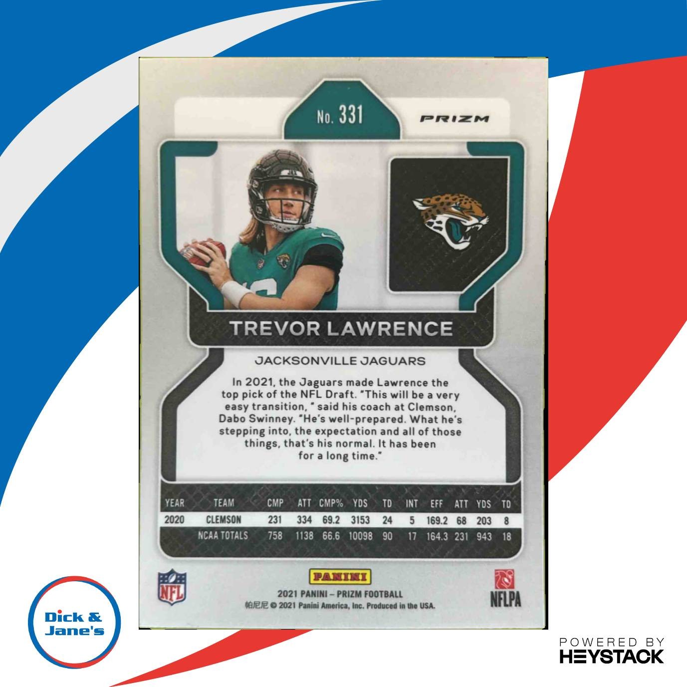 2021 Panini Prizm Trevor Lawrence Orange Disco #331 RC Jacksonville Jaguars