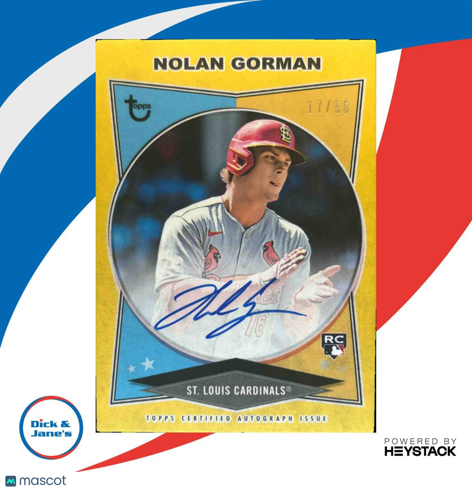 2023 Topps Brooklyn Collection #AC-NG Nolan Gorman Auto Gold 17/50 RC Cardinals