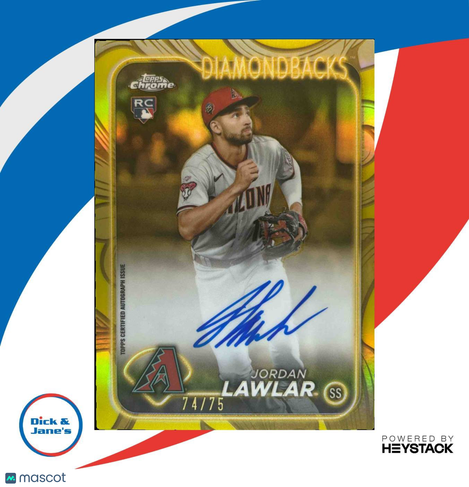 2024 Topps Gilded Collection Jordan Lawlar Chrome Gold Auto Yellow-Gold 74/75