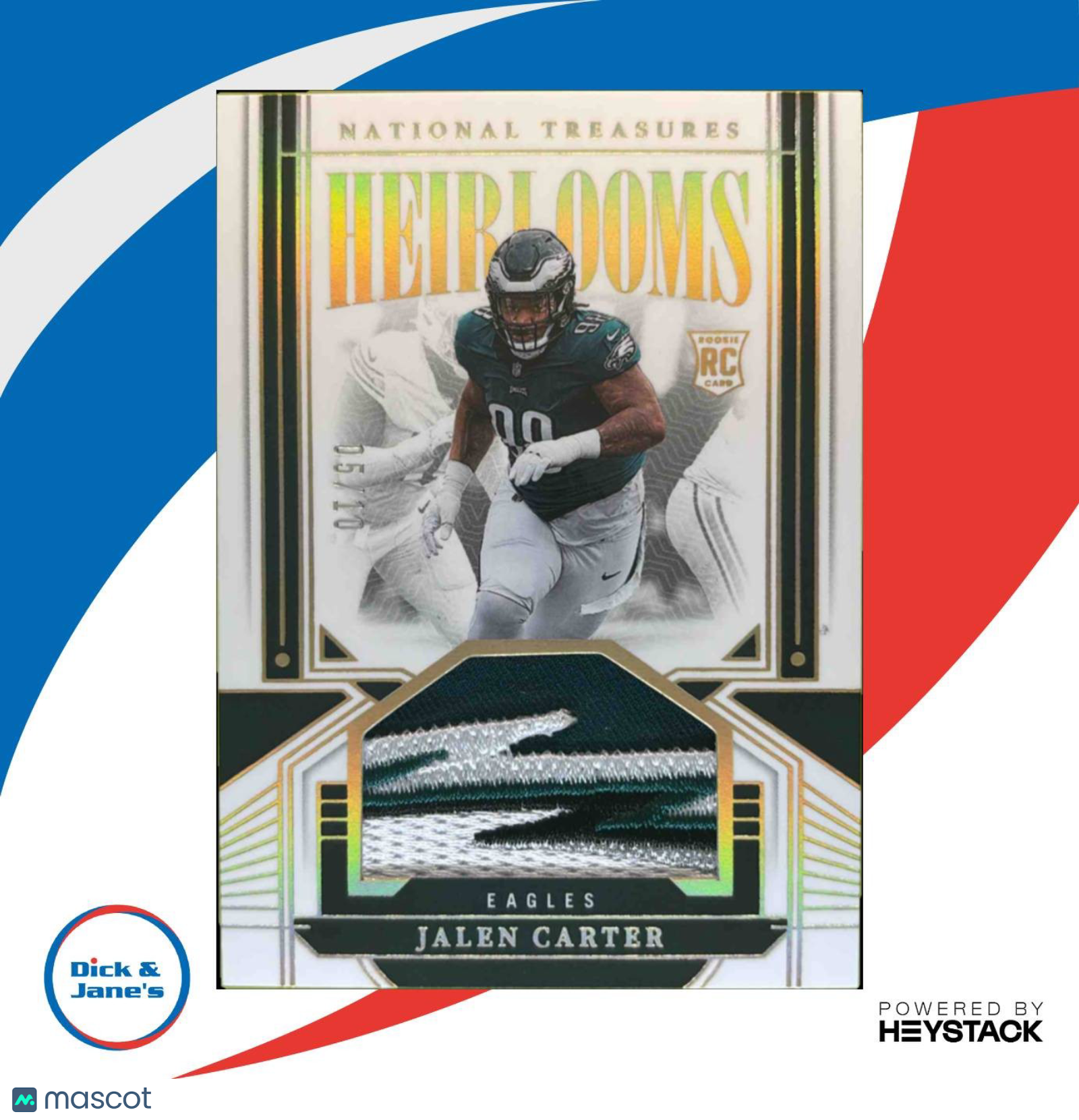 2023 National Treasures Jalen Carter Heirlooms Holo Gold /10 Patch Rookie Eagles