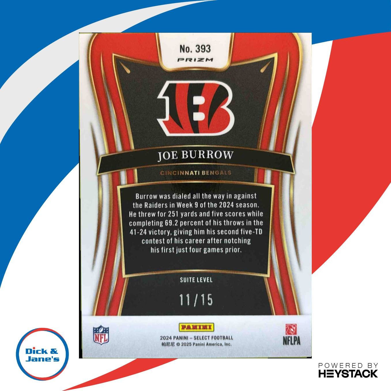 2024 Select Joe Burrow Suite Pink Glitter Prizm 11/15 #393 Cincinnati Bengals