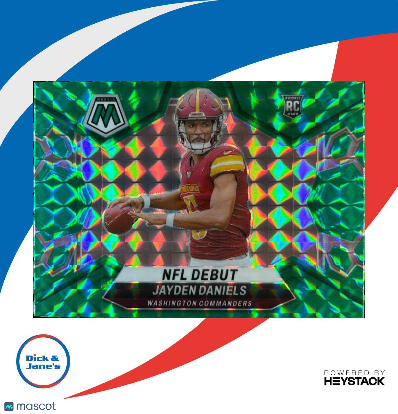 2024 Panini Mosaic Jayden Daniels Green Prizm #272 RC NFL Debut Commanders INV2