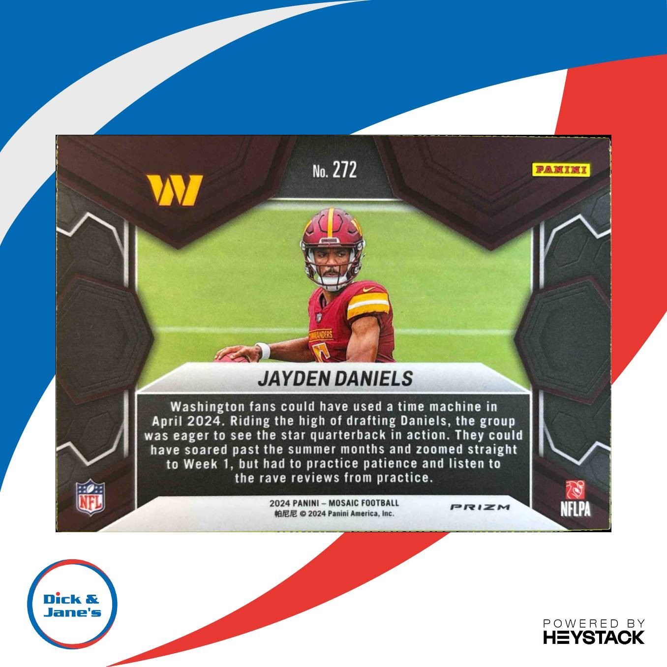 2024 Panini Mosaic Jayden Daniels Green Prizm #272 RC NFL Debut Commanders INV2