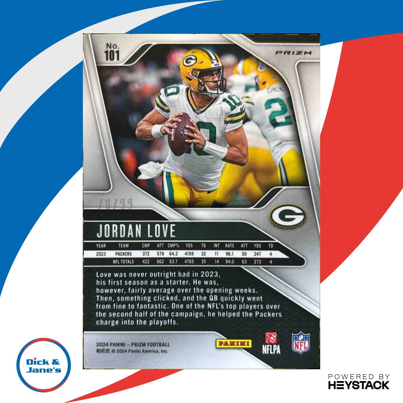 2024 Panini Prizm Jordan Love Purple Wave 78/99 #101 Green Bay Packers