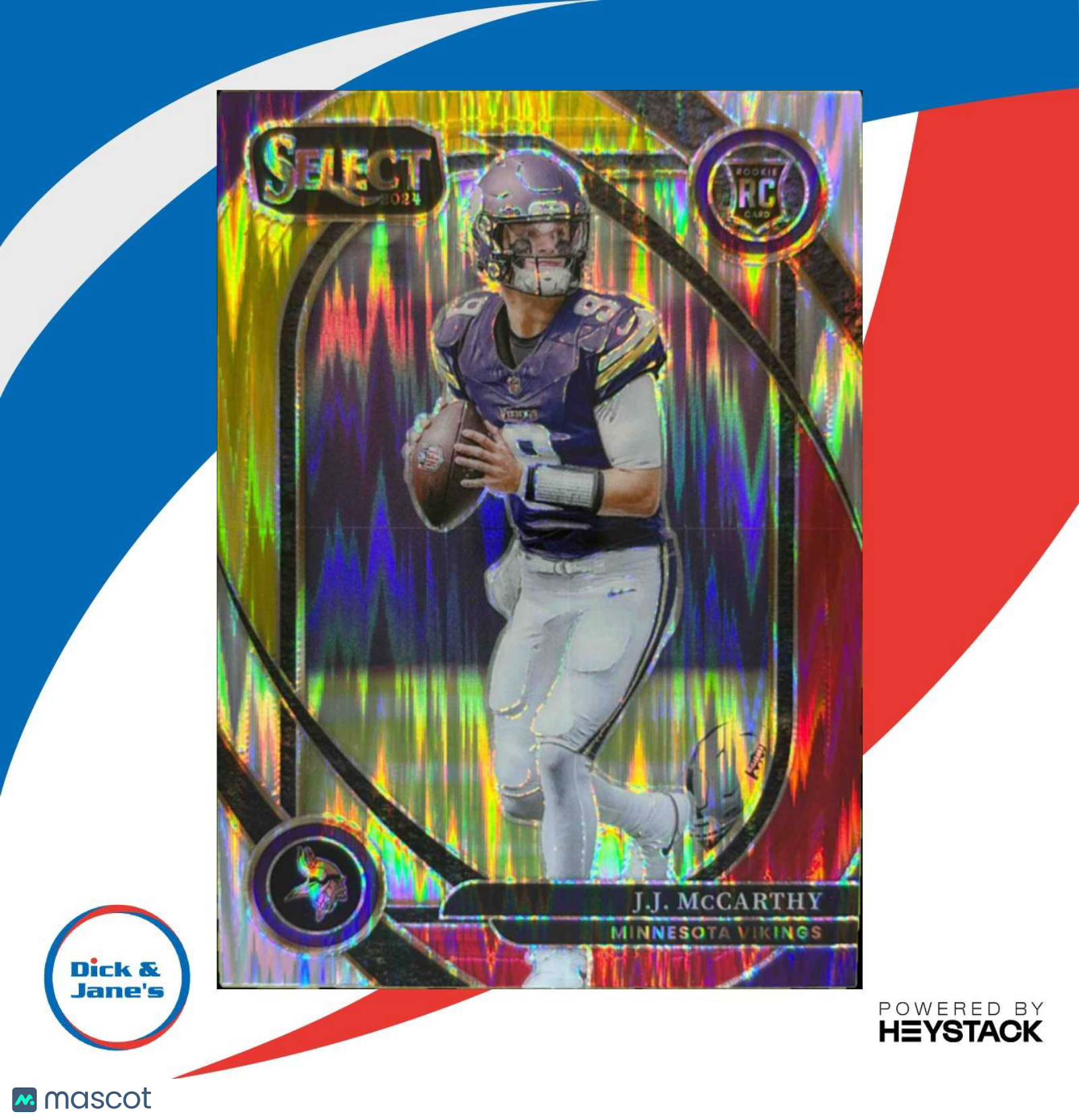 2024 Select J.J. McCarthy Club Red and Yellow Prizm Shock #246 Minnesota Vikings