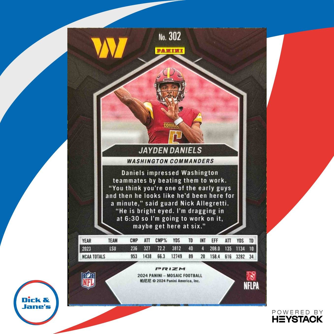 2024 Mosaic Jayden Daniels Mosaic Holo Silver Prizm 302 RC Washington Commanders