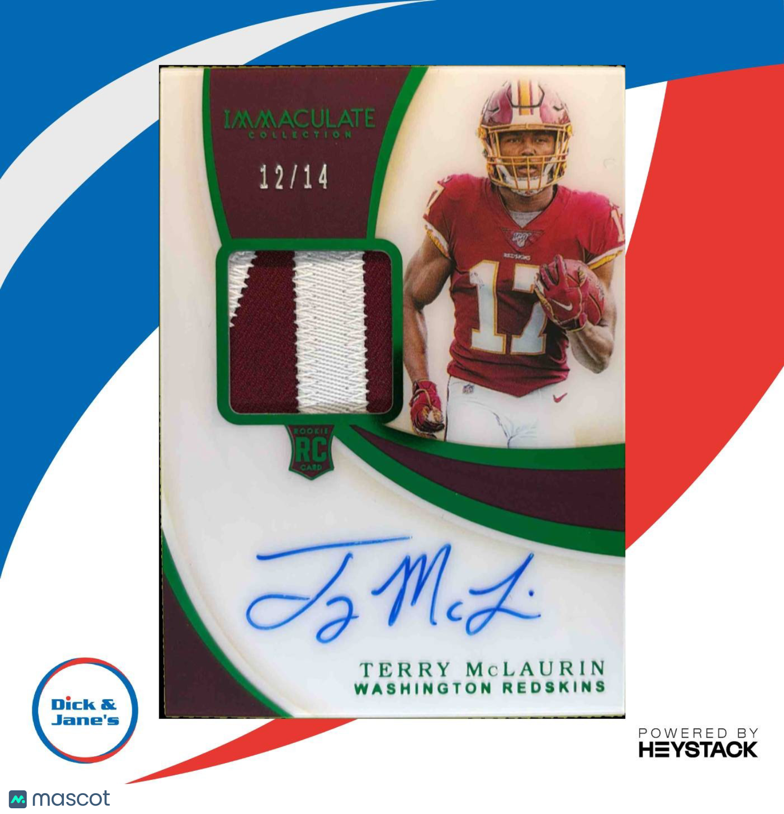 2019 Immaculate Collection Terry McLaurin Emerald 12/14 #137 Patch Auto Rookie