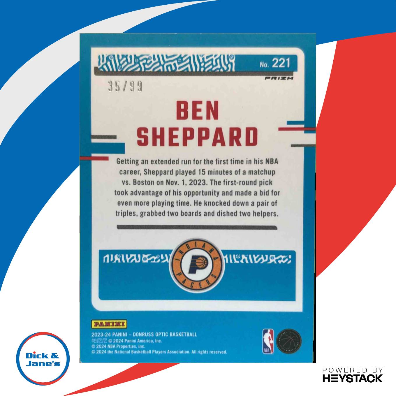 2023-24 Donruss Optic Ben Sheppard Hyper Orange Prizm 35/99 #221 RC Rated Rookie