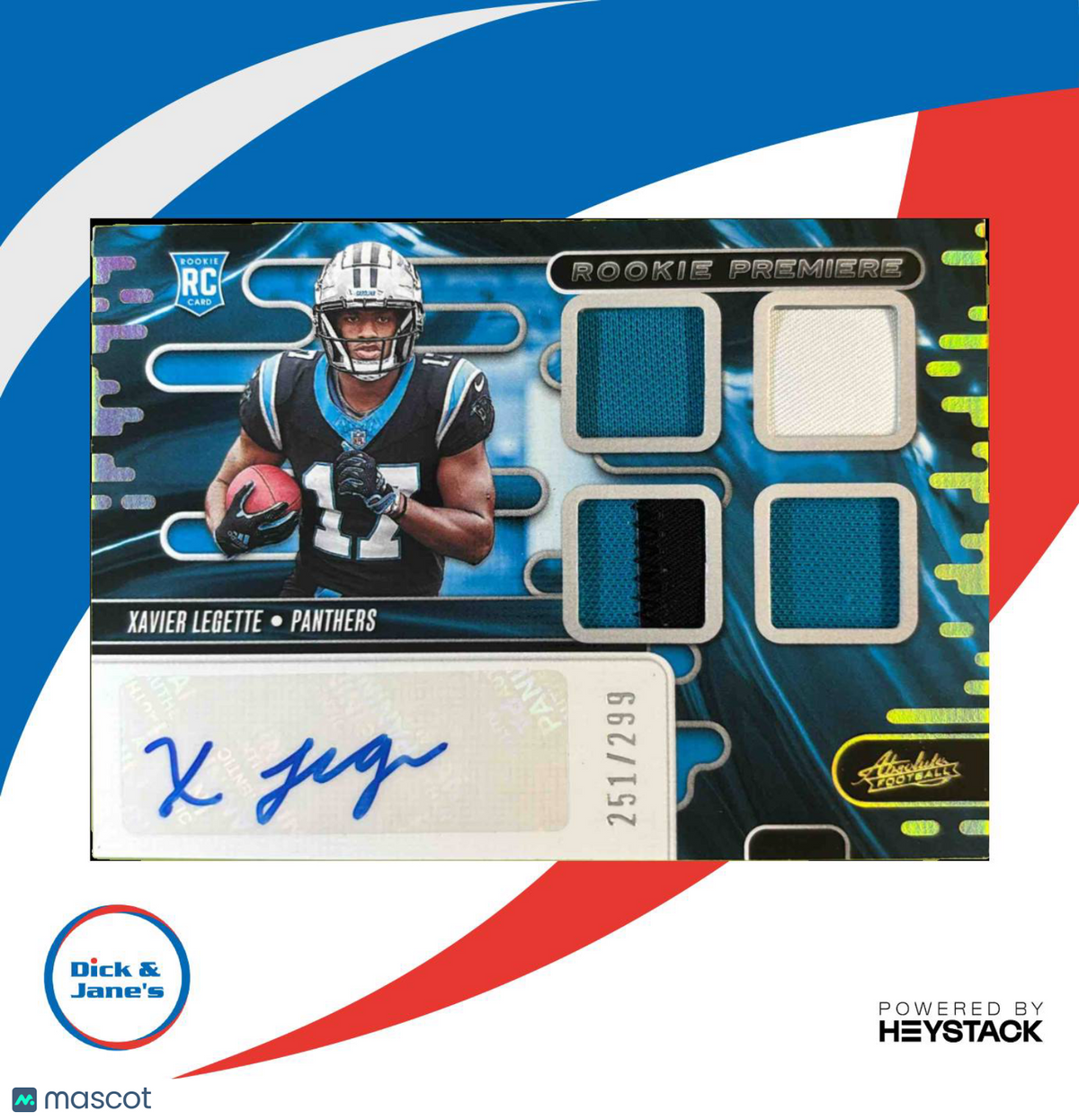 2024 Absolute Xavier Legette Rookie Premiere Materials Autos Quad /299 Panthers