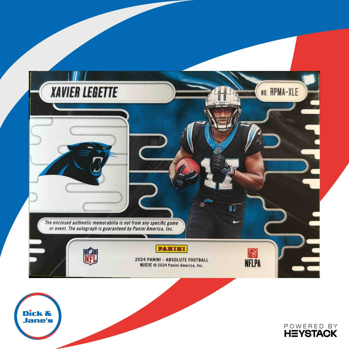 2024 Absolute Xavier Legette Rookie Premiere Materials Autos Quad /299 Panthers