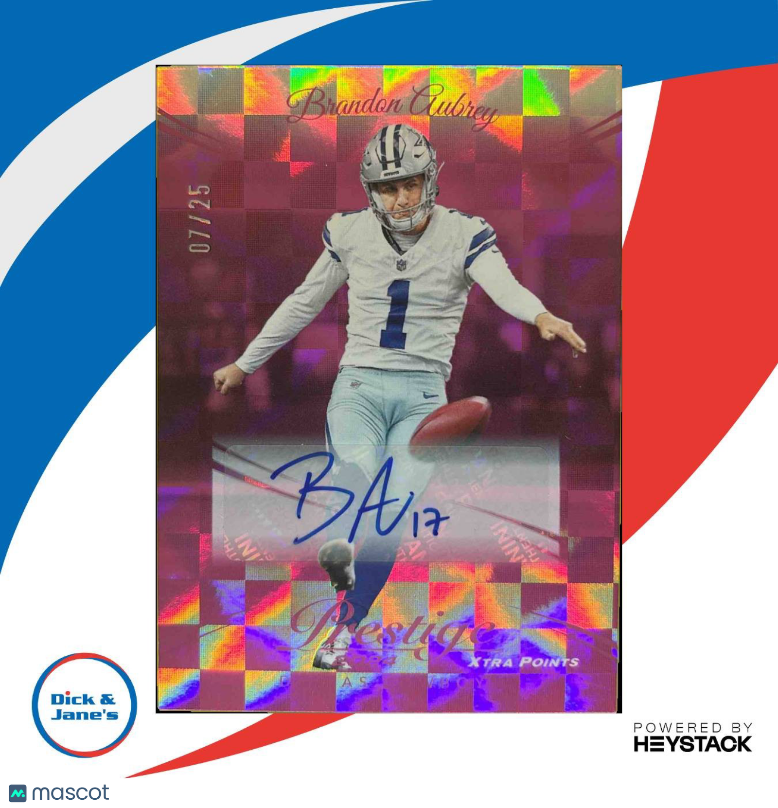 2024 Prestige Brandon Aubrey Xtra Points Signatures Premium Pink 7/25 #81 Auto