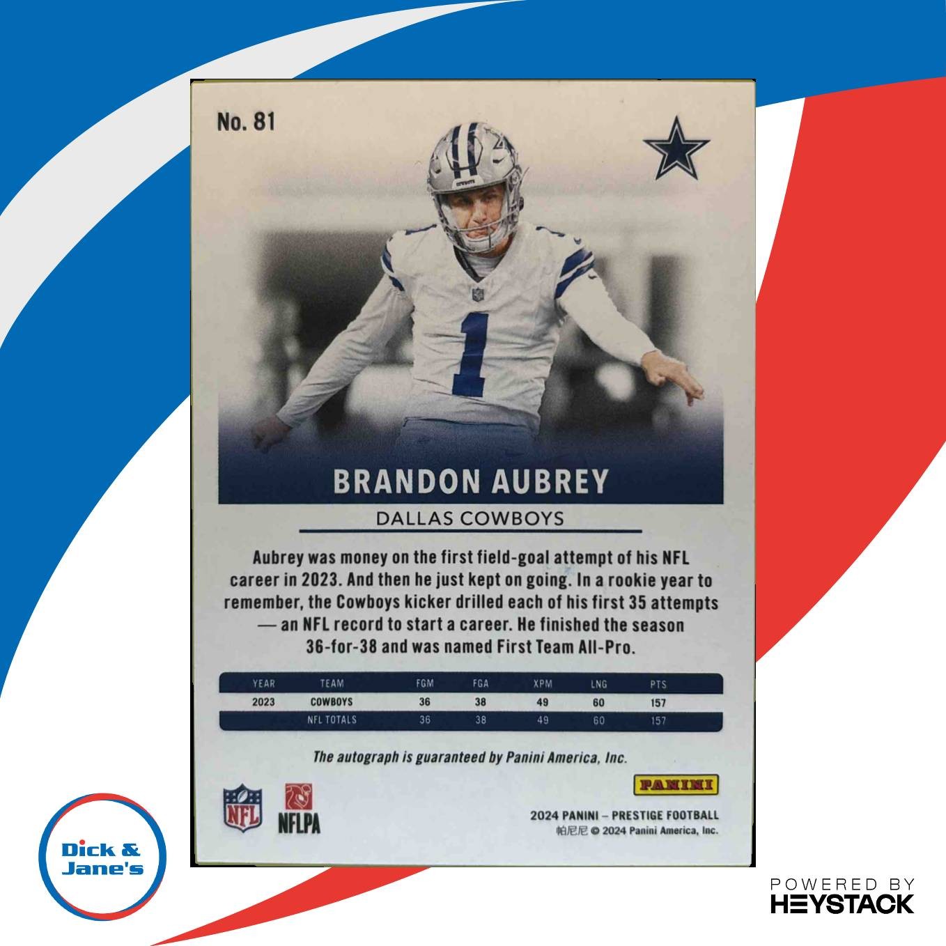 2024 Prestige Brandon Aubrey Xtra Points Signatures Premium Pink 7/25 #81 Auto