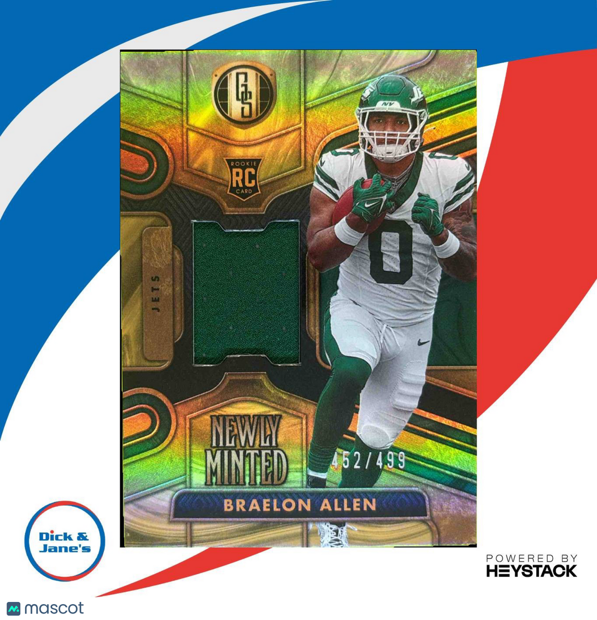2024 Gold Standard Braelon Allen Newly Minted 452/499 MEM RC New York Jets
