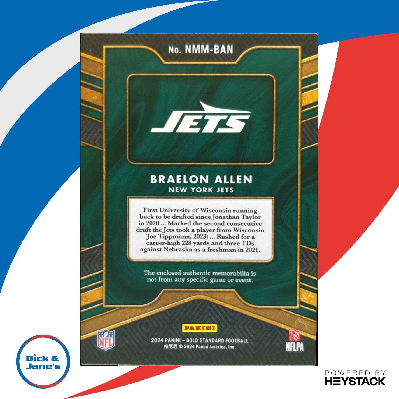 2024 Gold Standard Braelon Allen Newly Minted 452/499 MEM RC New York Jets