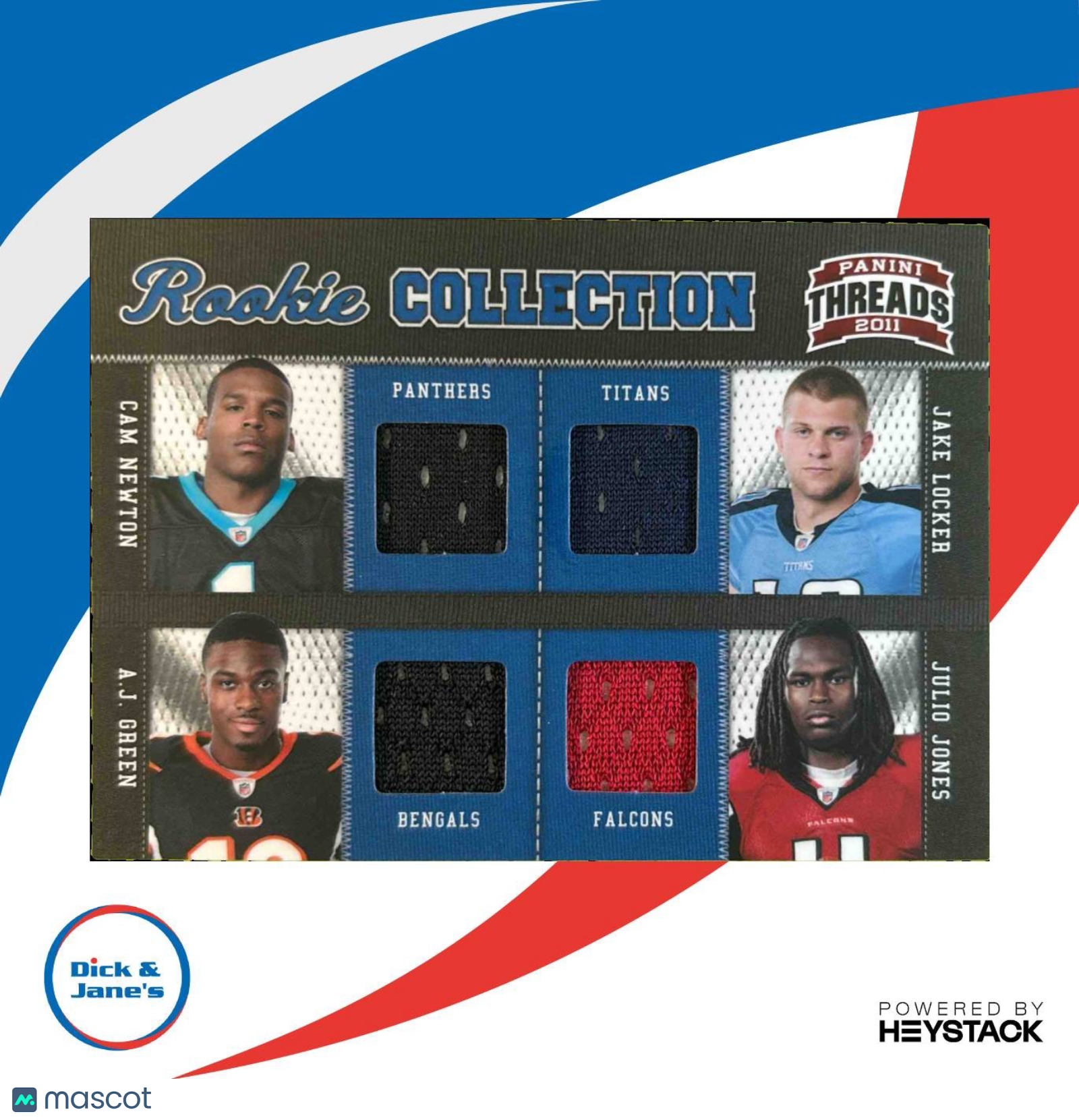 2011 Panini Threads Cam Newton Locker AJ Green J Jones Rookie Col Mem Quad /299
