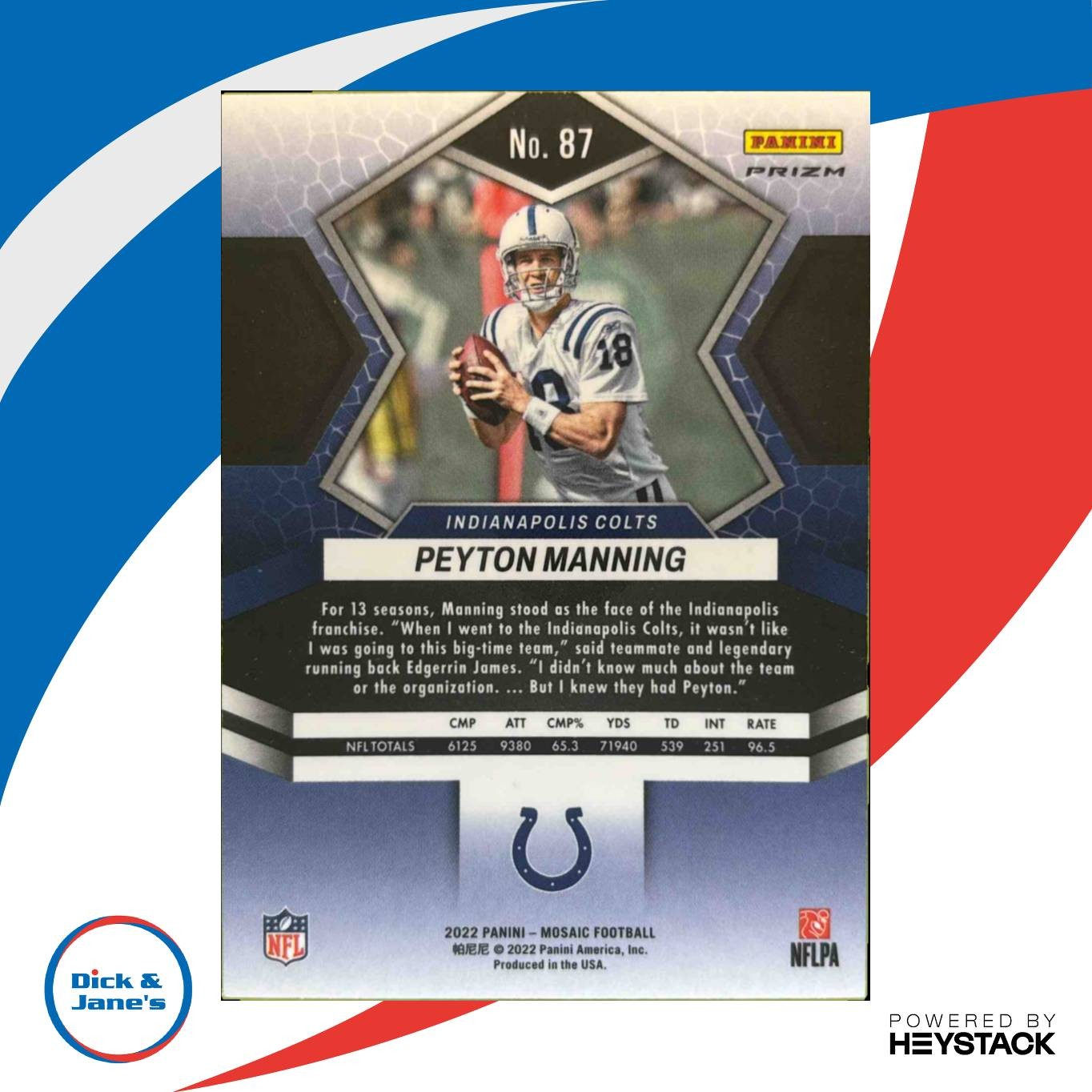 2022 Panini Donruss Optic Peyton Manning Genesis #87 Indianapolis Colts SSP - Sports Cards