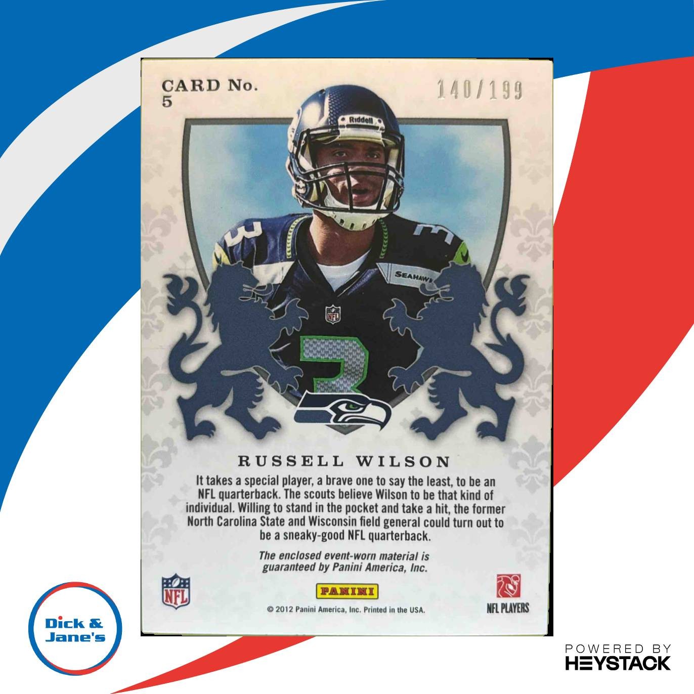 2012 Rookies & Stars Russell Wilson Crusade Materials Red 140/199 #5 RC Seahawks