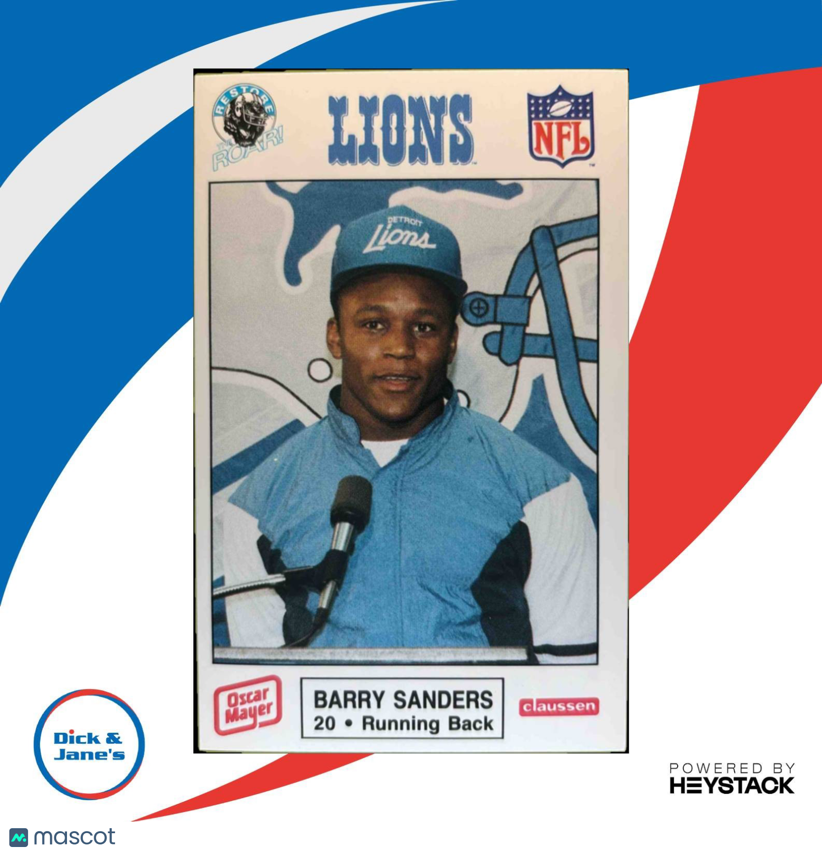 1989 Lions Police Oscar Mayer Barry Sanders RC #11 Detriot Lions Rookie Card