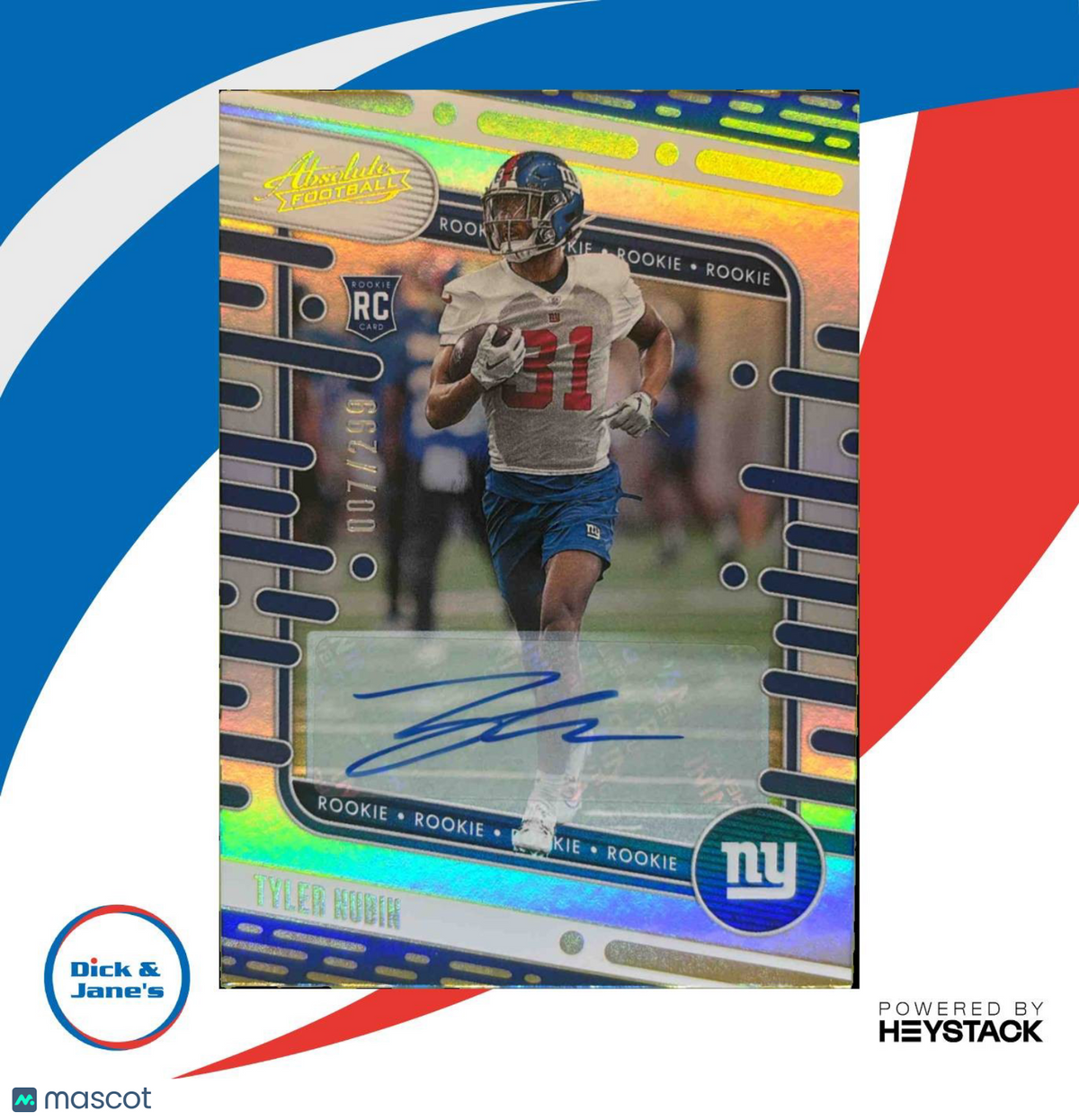 2024 Absolute Tyler Nubin Signature Rookies Spectrum 7/299 147 Auto RC NY Giants