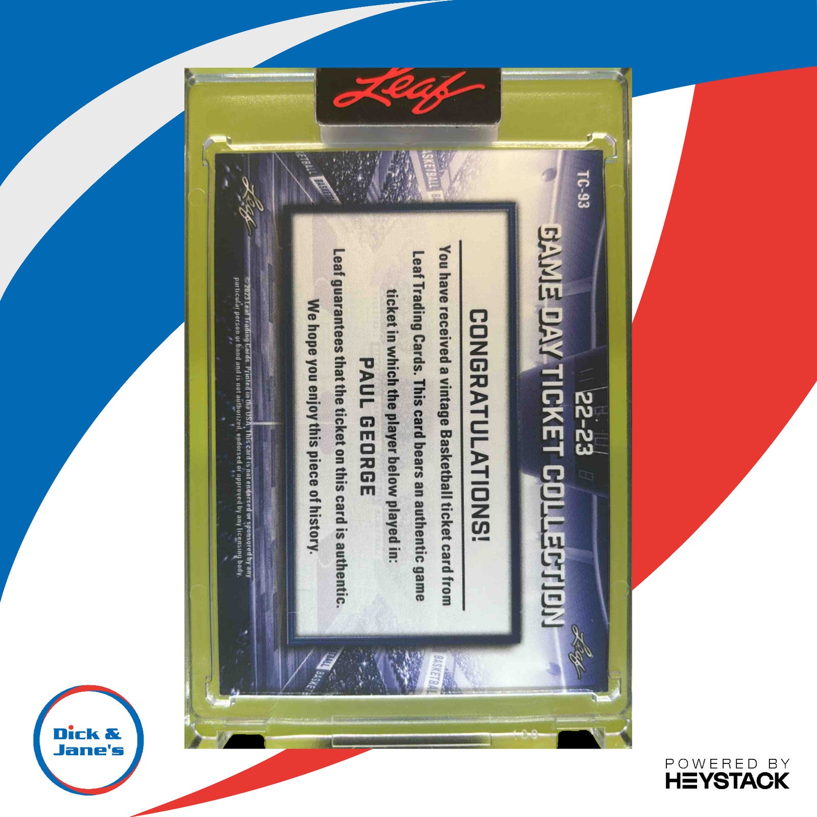 2022-23 Leaf Game Day Ticket Collection Paul George #TC-93