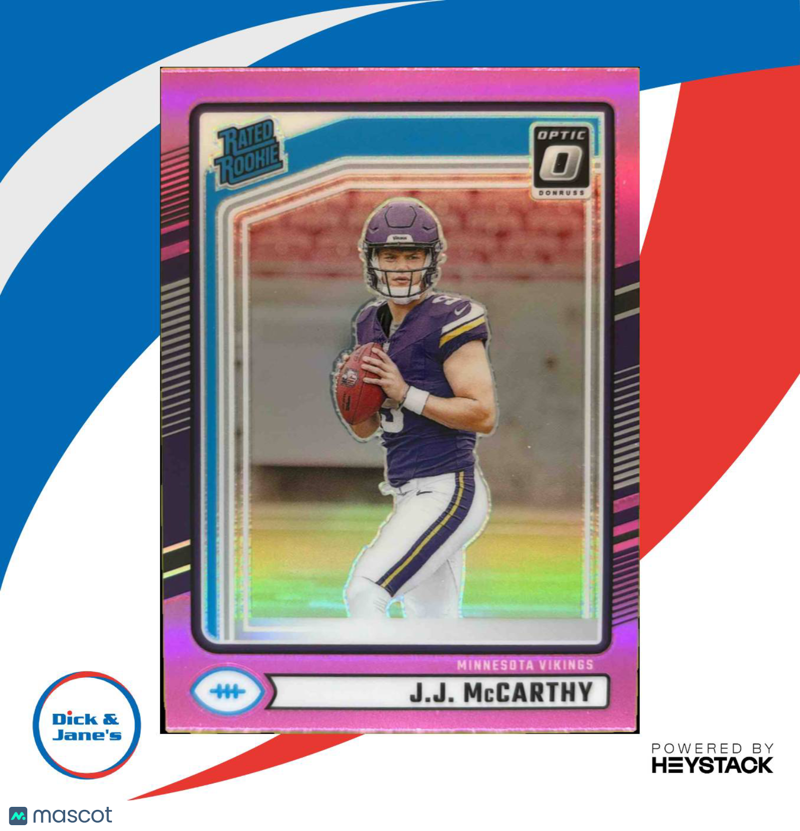 2024 Donruss J.J. McCarthy Optic Rated Rookie Preview Pink 303 Minnesota Vikings