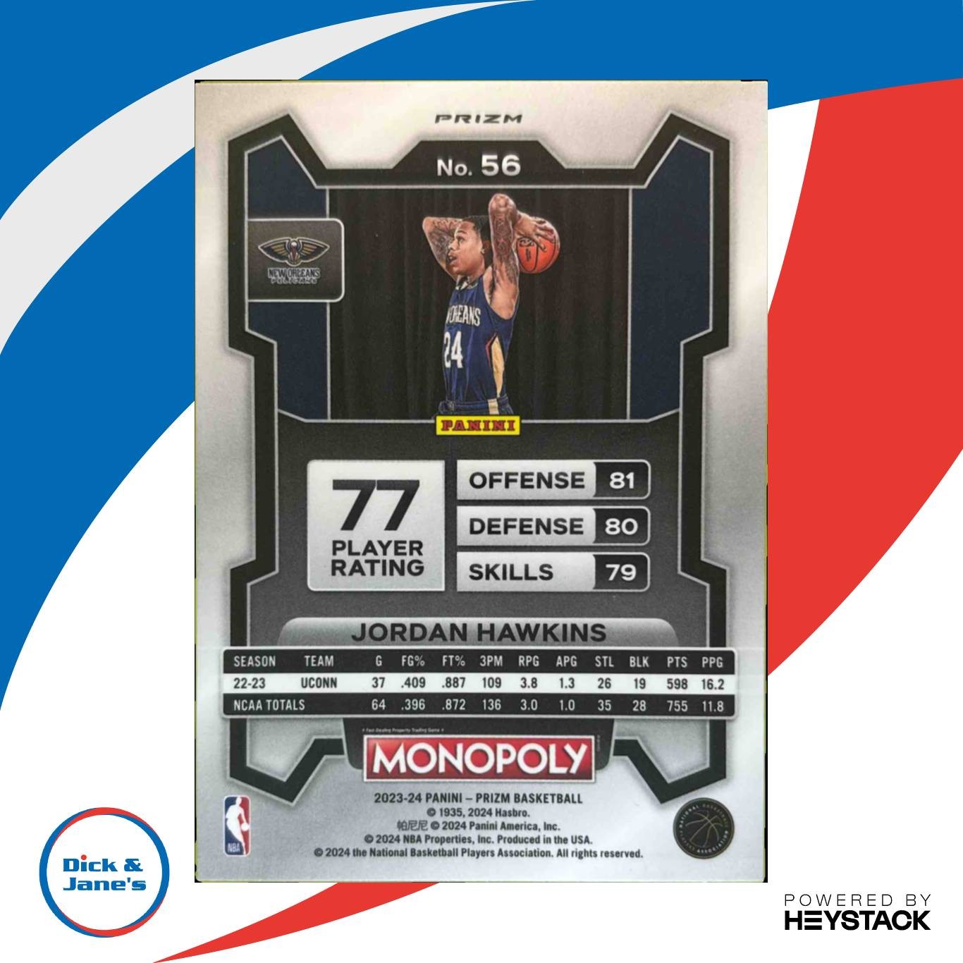 2023-24 Prizm Monopoly Jordan Hawkins Man Red Pattern 56 RC New Orleans Pelicans