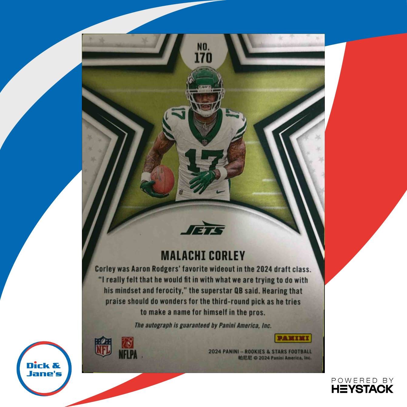 2024 Rookies & Stars Malachi Corley Signatures 2/499 #170 RC Auto New York Jets