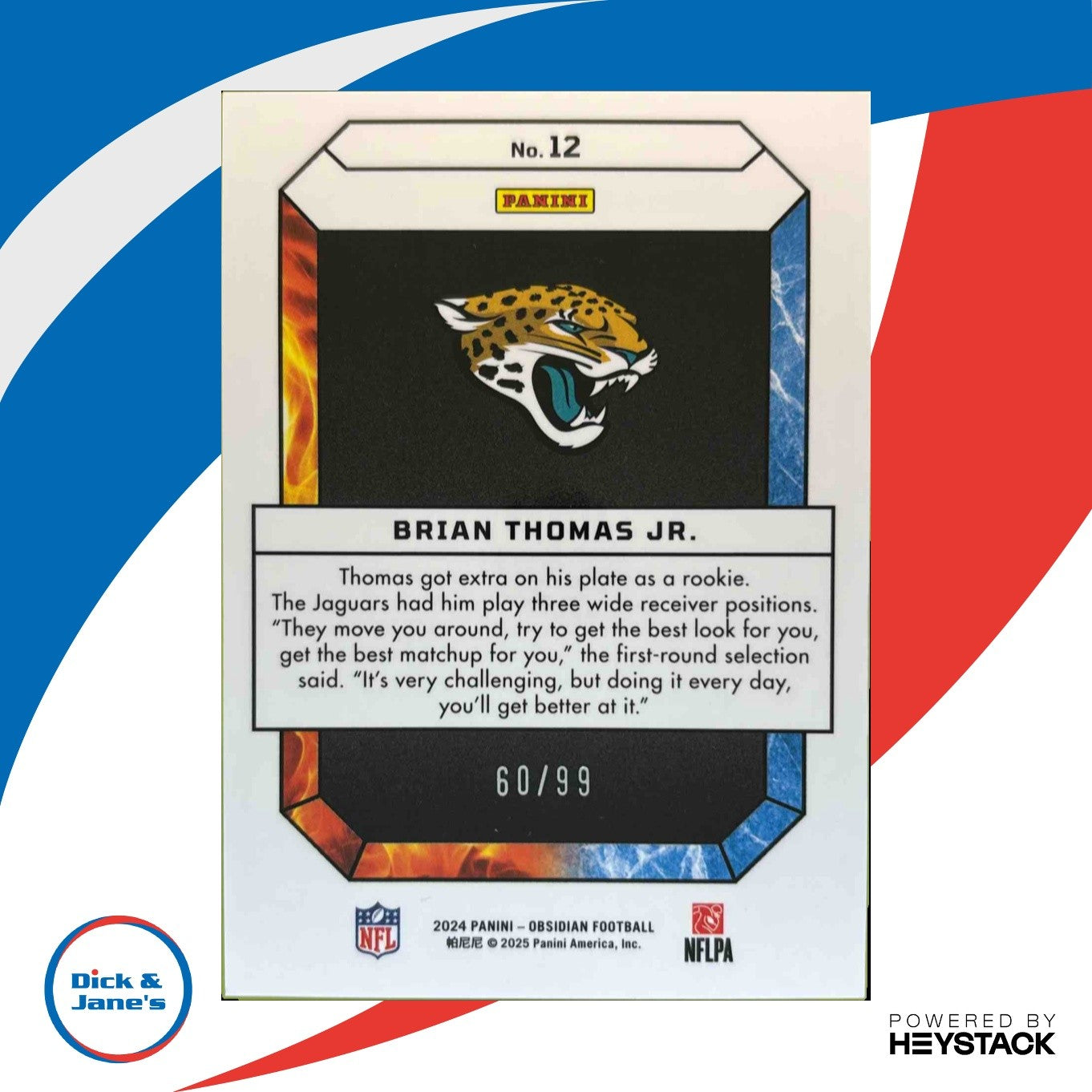 2024 Obsidian Brian Thomas Fire and Ice Silver 60/99 #12 RC Jacksonville Jaguars