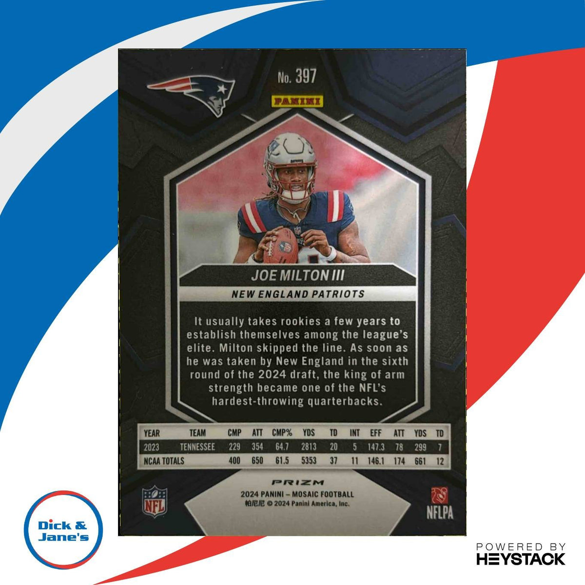 2024 Panini Mosaic Joe Milton III Mosaic Prizm Silver RC New England Patriots