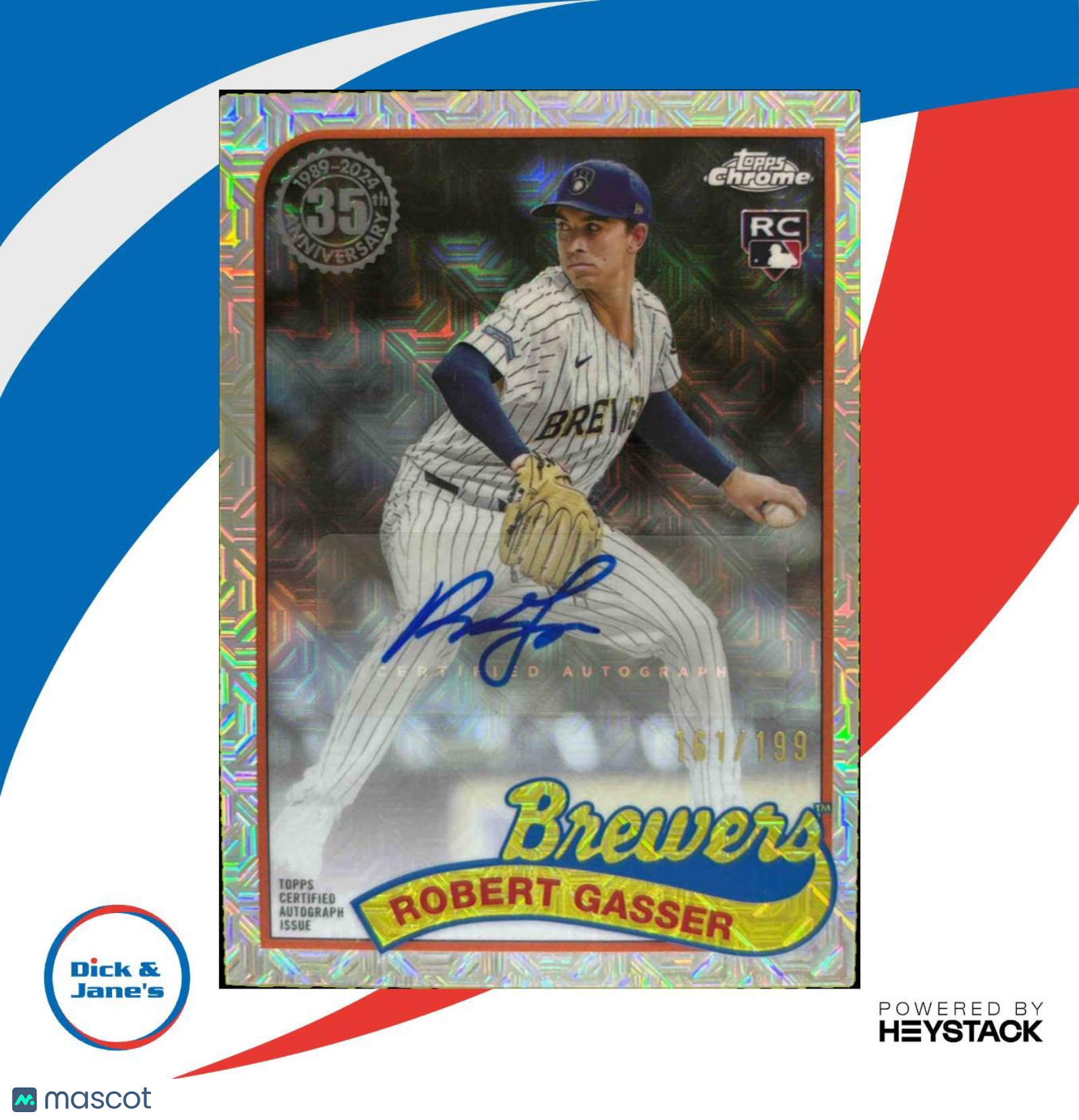 2024 Topps Update Robert Gasser 1989 Chrome Silver Pack Auto 161/199 RC Brewers