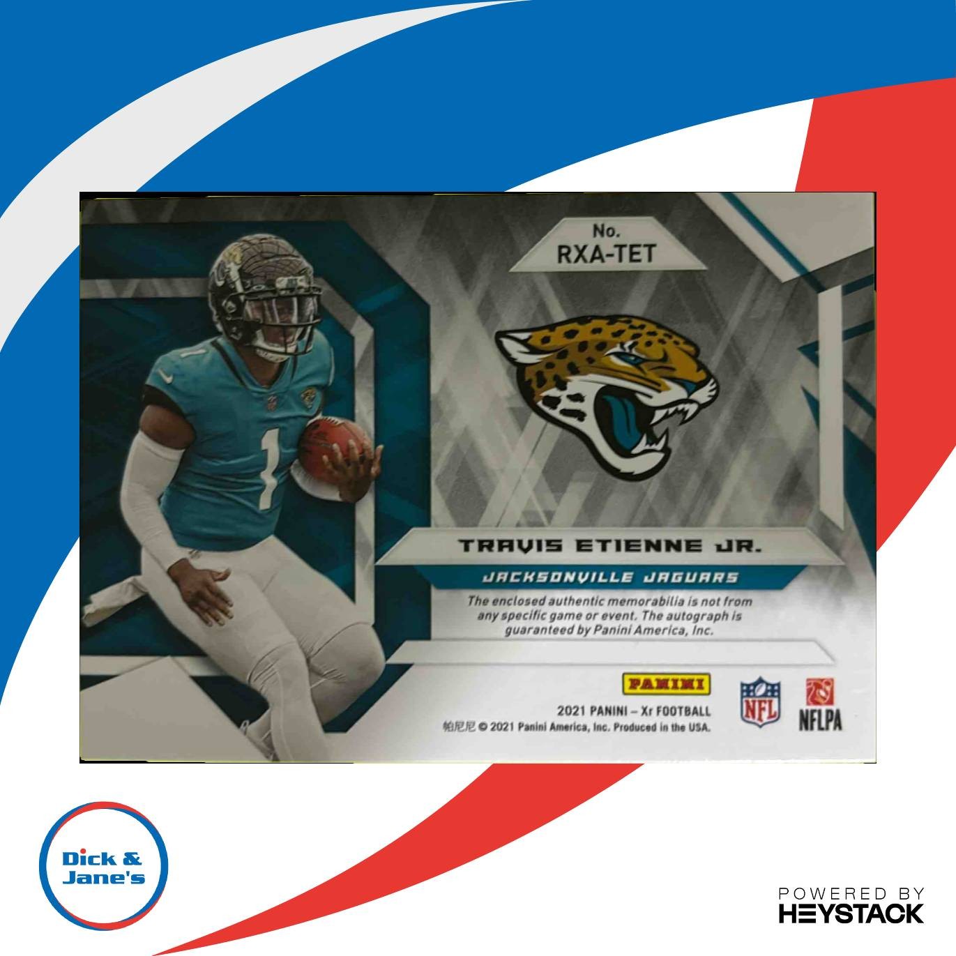 2021 Panini XR Travis Etienne Jr. Rookie XL Swatch Auto Blue /49 RC Jacksonville