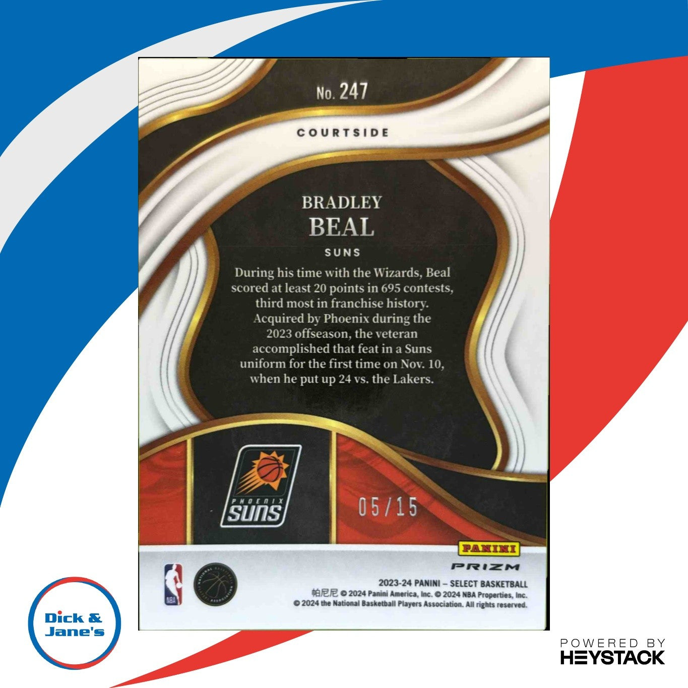 2023-24 Select Bradley Beal Neon Orange Pulsar Prizms FOTL 5/15 247 Phoenix Suns