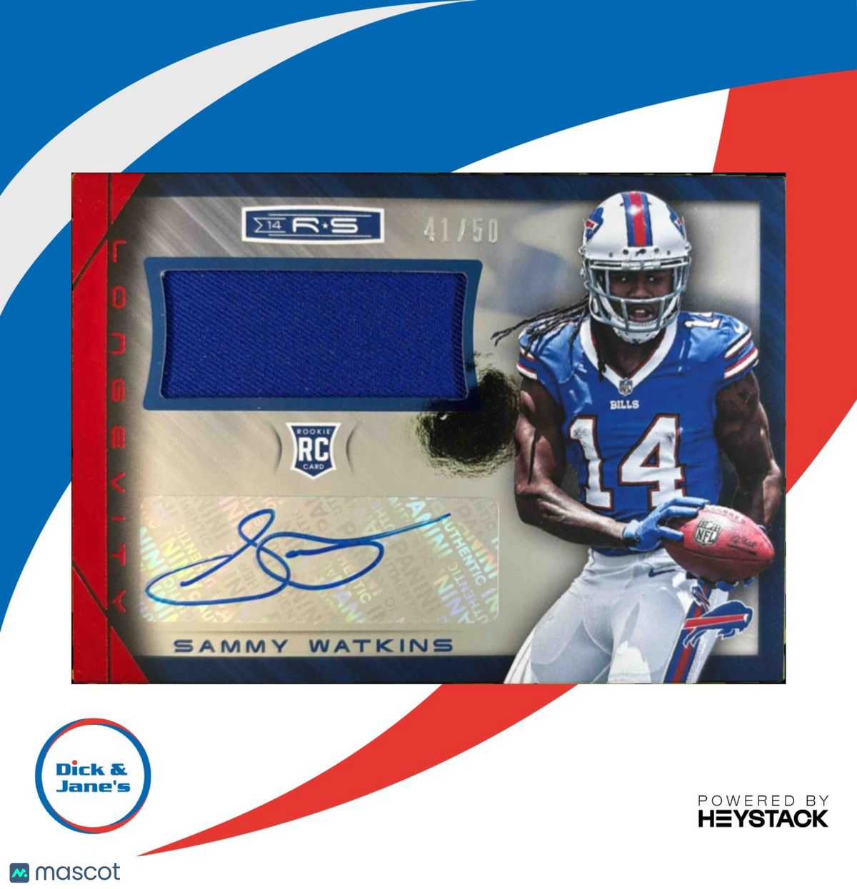 2014 Rookies & Stars Sammy Watkins Jersey Auto Longevity Ruby 41/50 RC Buffalo