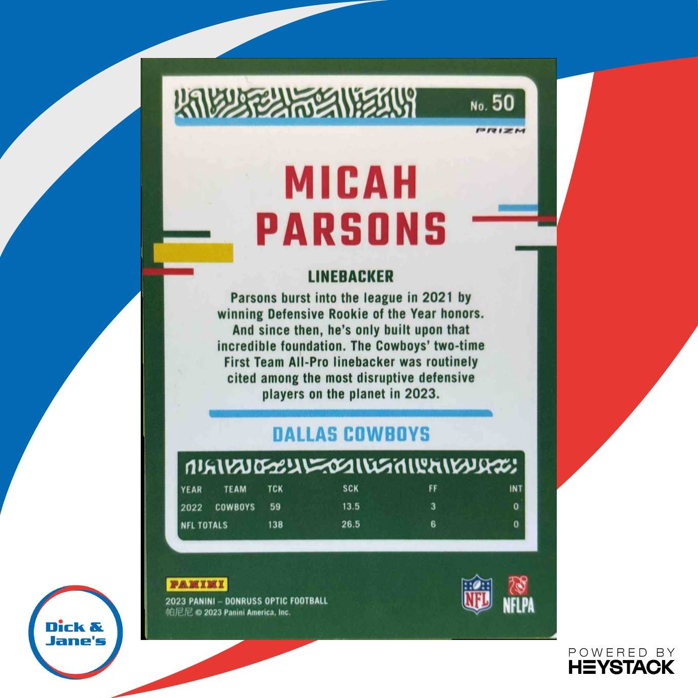 2023 Donruss Optic Micah Parsons One Hundred Emoji Prizm #50 Dallas Cowboys