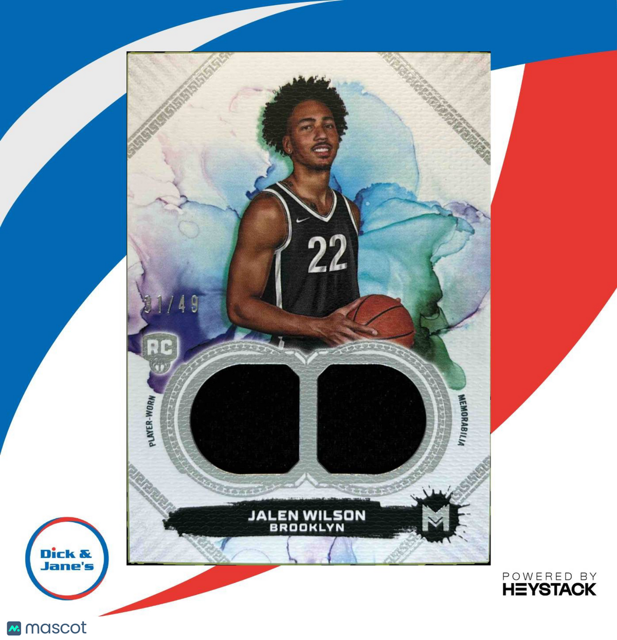 2023-24 Topps Motif Jalen Wilson Rookie Dual Relics 31/49 #MDR-8 MEM RC Brooklyn