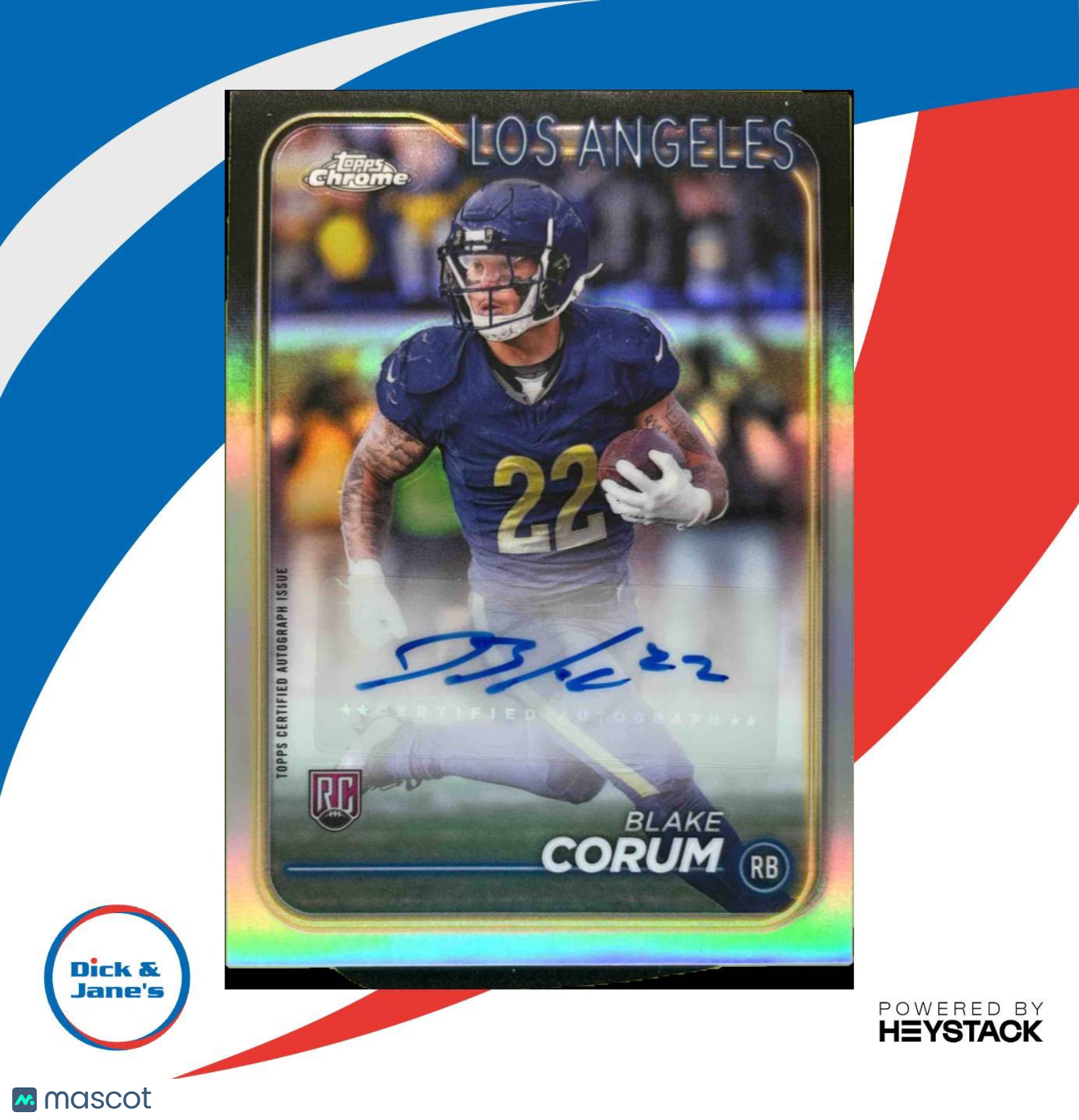 2024 Topps Chrome Blake Corum Rookie Refractor Auto #RA-BCO RC Los Angeles Rams - Sports Cards